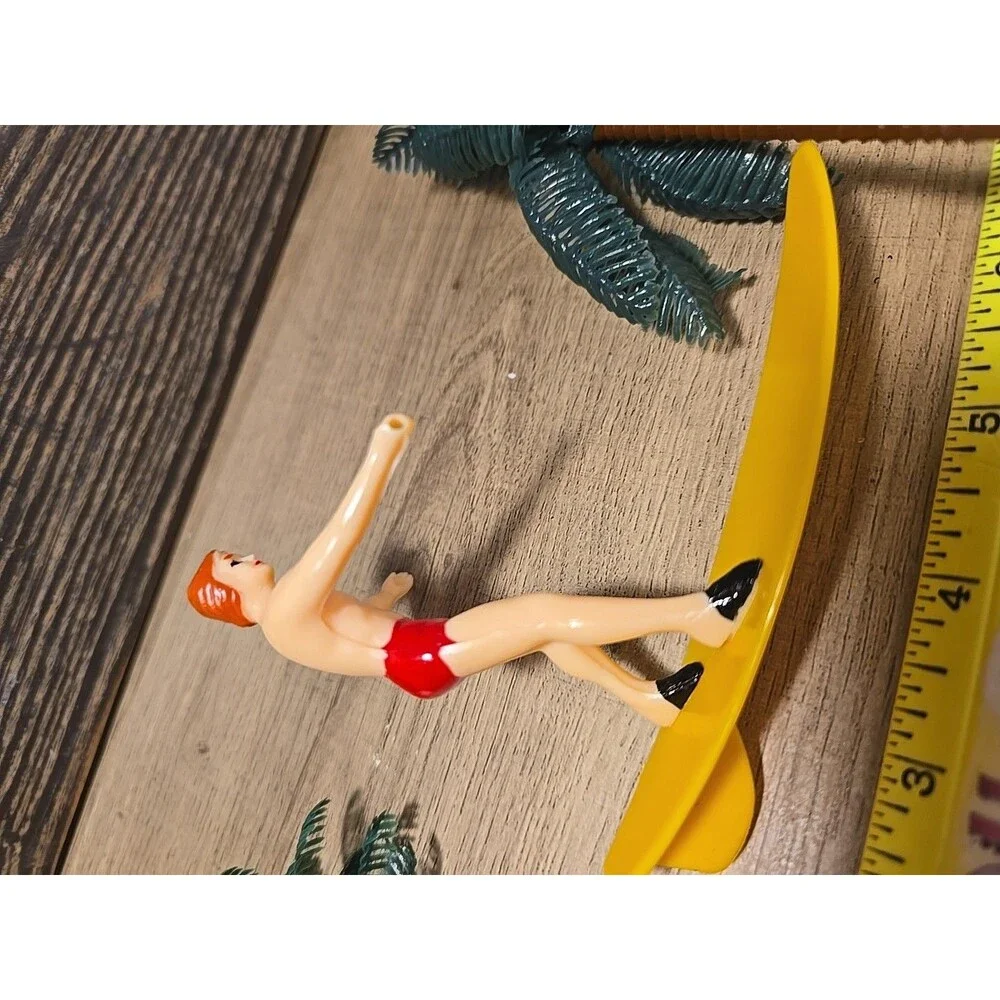 Vintage 1980's Beach Palm Man Cake Topper Figure YELLOW SURFBOARD 4